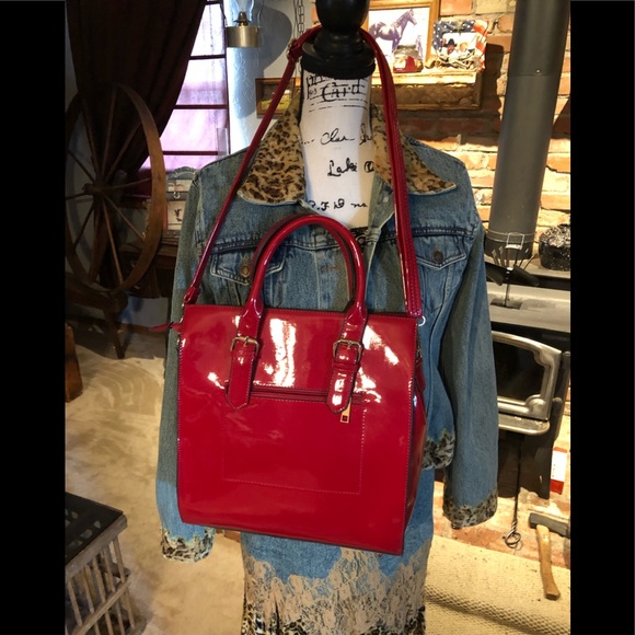 💥CANDY APPLE RED Vegan Patent Leather Purse - Picture 2 of 8